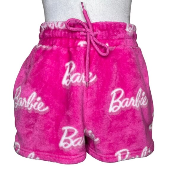 Barbie Pants - Barbie Women's Soft Pink Fleece Shorts Tie Elastic Waist Barbiecore Comfy Cute M